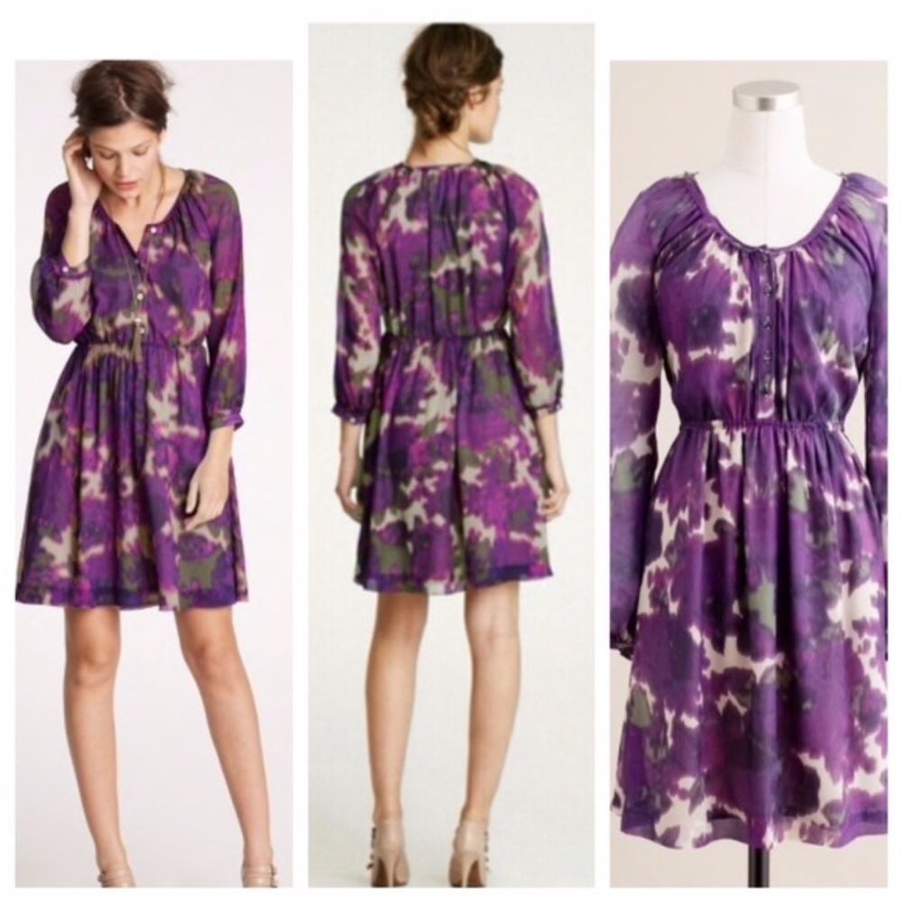 J. Crew Maisie Floral Silk Dress Purple Abstract
